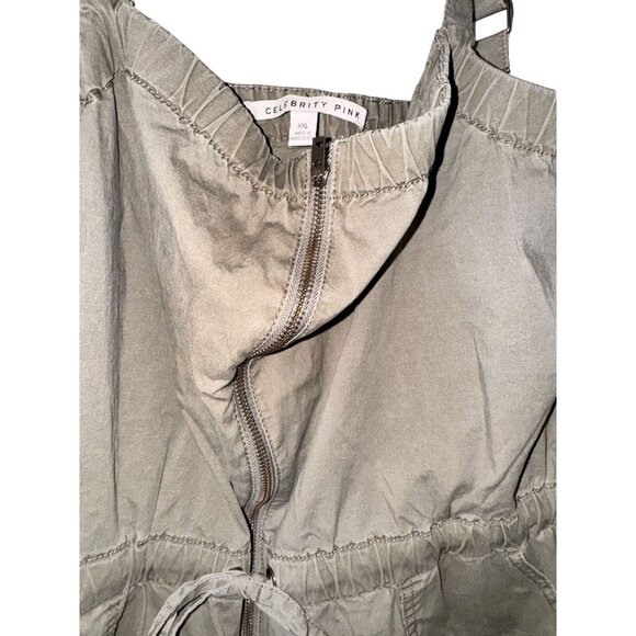 Celebrity Pink Womens Olive Green Jumpsuit XXL Adjustable Straps Zipper Front Dr - Picture 11 of 15